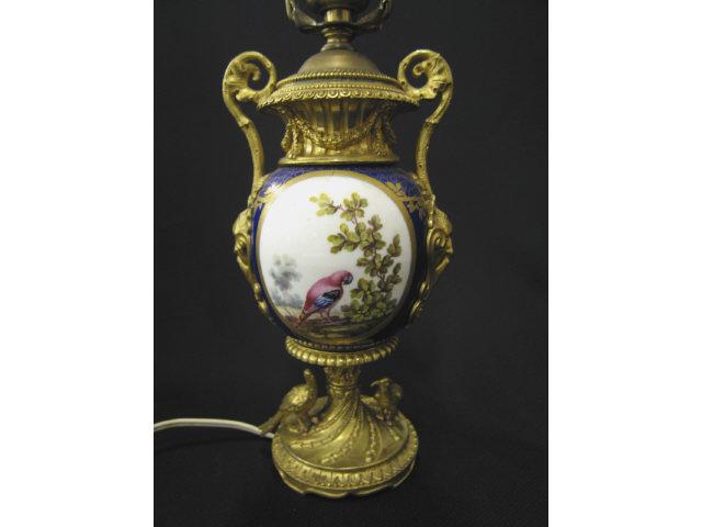 Appraisal: Sevres Porcelain Table Lamp bronze mounts handpainted bird floral bronze