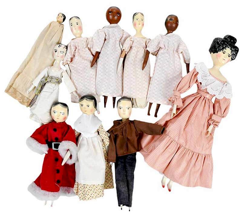 Appraisal: Ten Fred T Laughon Peg Wooden Dolls including one titled