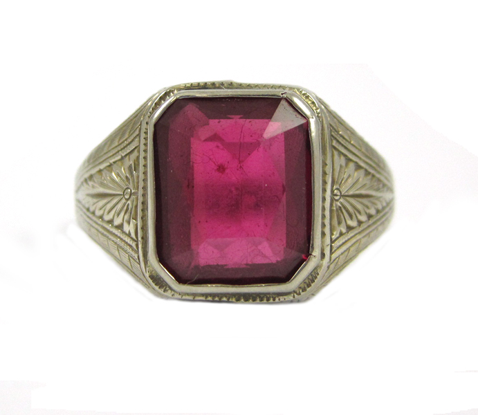 Appraisal: MAN'S SYNTHETIC RUBY AND WHITE GOLD RING The k white