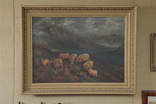 Appraisal: OIL ON CANVAS Possibly English Landscape with a flock of