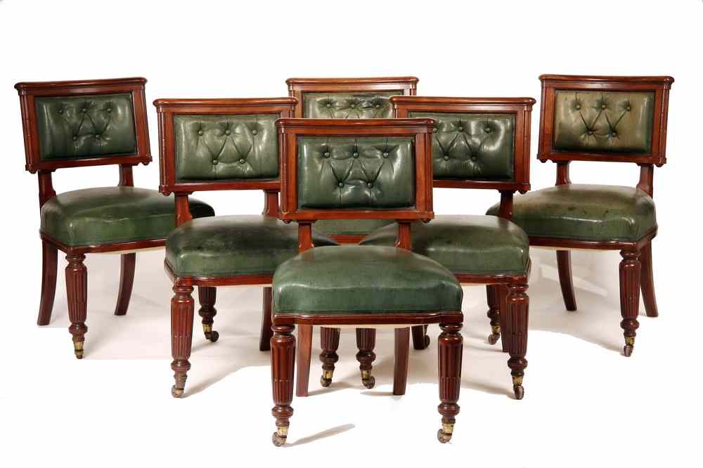 Appraisal: SET EDWARDIAN LEATHER DINING CHAIRS - Mahogany and Green Leather