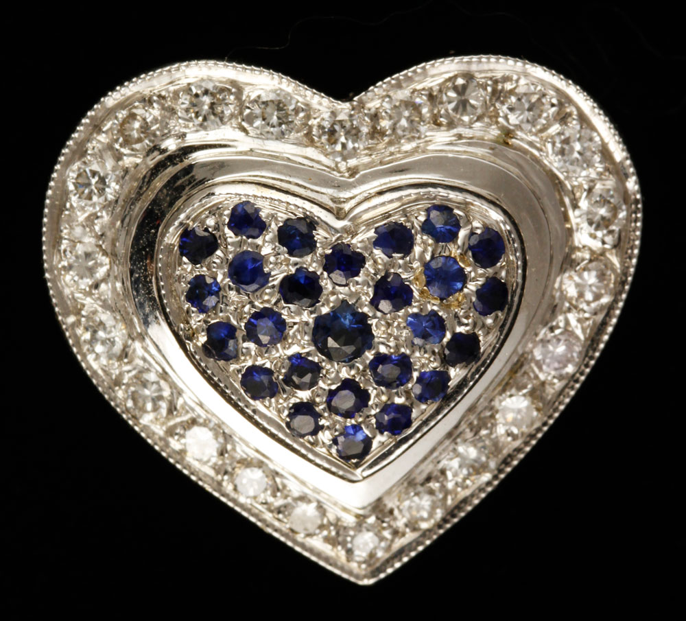 Appraisal: - K Diamond and Sapphire Heart Pendant k white gold