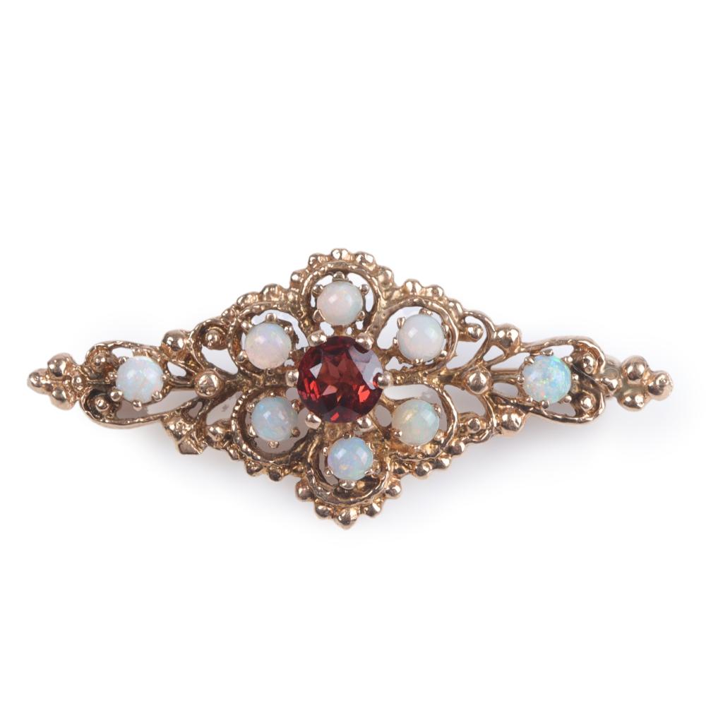 Appraisal: Antique Victorian Revival K yellow gold opal and garnet filigree