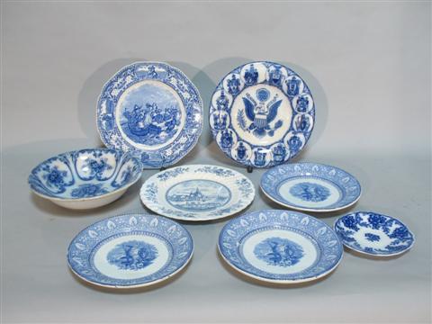 Appraisal: SEVEN STAFFORDSHIRE BLUE AND WHITE WARES Including a Crown Ducal