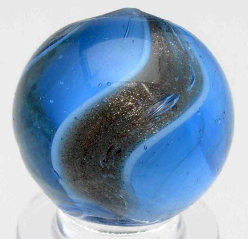 Appraisal: Blue Glass Ribbon Lutz Marble White ribbon in blue glass