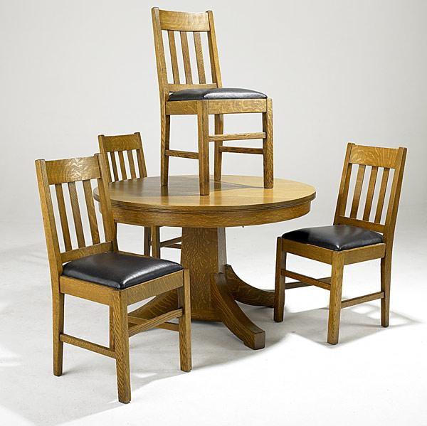 Appraisal: RISHEL FURNITURE CO Mission oak pedestal table and four matching