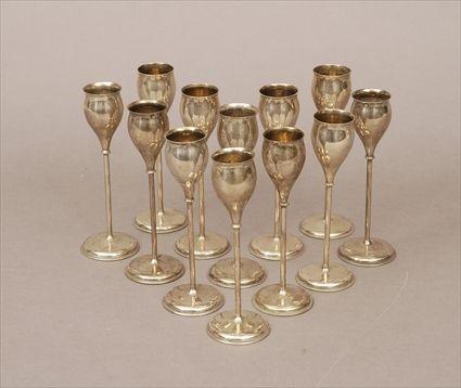 Appraisal: Twelve Continental Modern Silver Cordials in approx oz Provenance Property