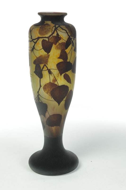 Appraisal: LARGE DAUM NANCY CAMEO VASE France early th century Olive