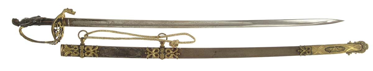 Appraisal: PRESENTATION JEWELED STATUE GRIP STAFF SWORD TO COLONEL LATER BREVET