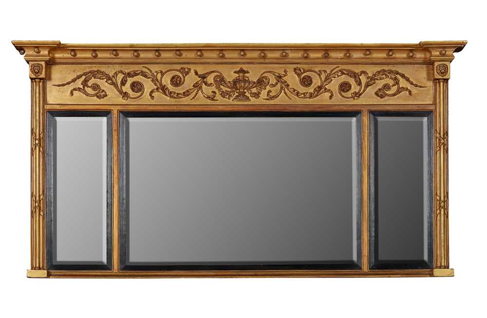 Appraisal: REGENCY GILTWOOD GESSO AND EBONISED TRIPLE OVERMANTEL MIRROR EARLY TH