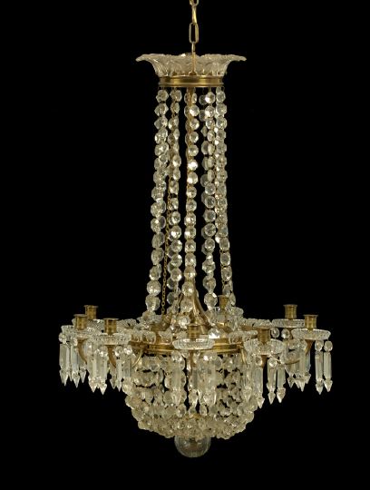 Appraisal: English Brass and Cut Glass Nine-Light Chandelier first quarter th