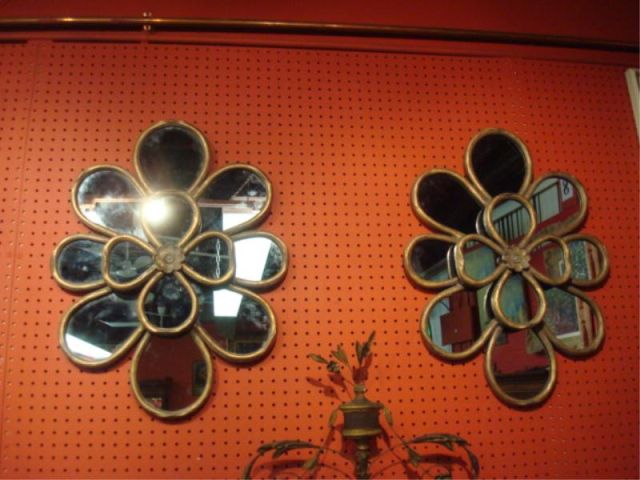 Appraisal: Pair of Gilt Petal Form Mirrors Dimensions x