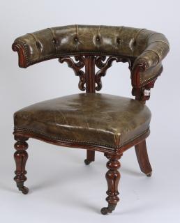 Appraisal: Victorian tufted leather tub chair h Victorian leather tub chair