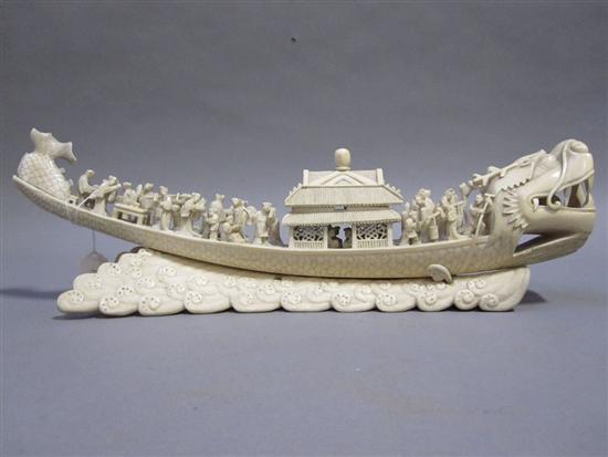 Appraisal: CHINESE CARVED IVORY TUSK th C In the form of