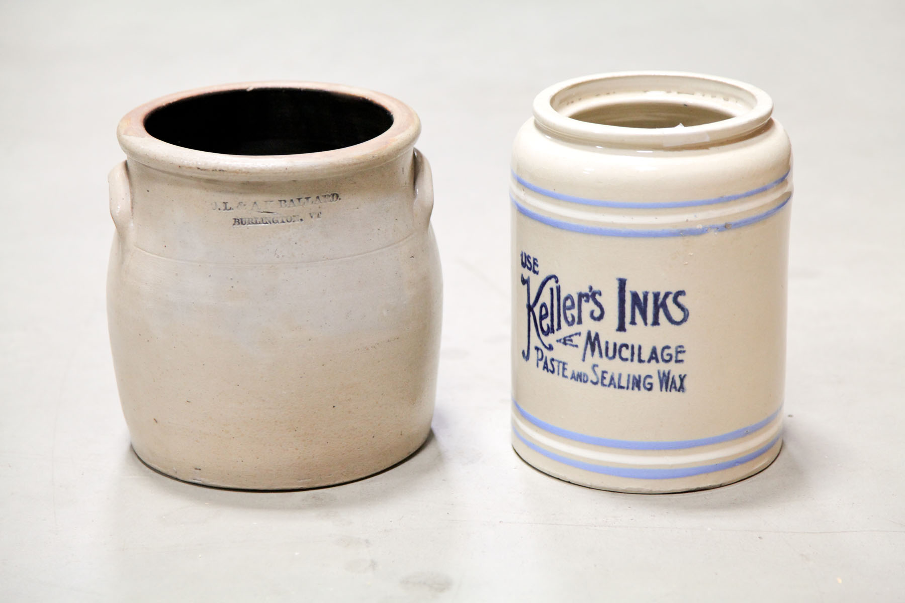 Appraisal: TWO STONEWARE CROCKS American late th- th century ''Keller's Inks