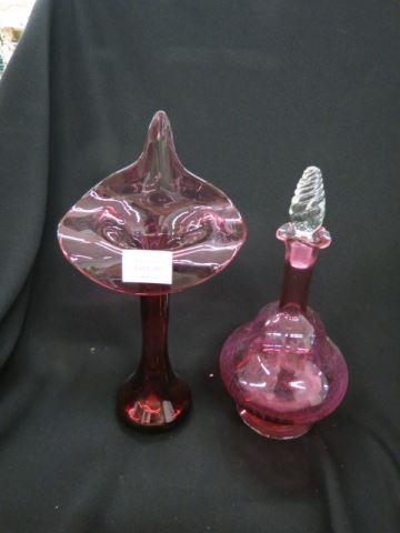 Appraisal: pcs Cranberry Glass Jack-in-the-Pulpit vase and a decanter