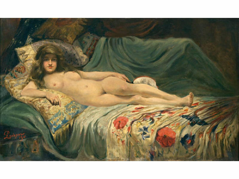 Appraisal: PROSPERO TH CENTURY Reclining nude oil on canvas signed with