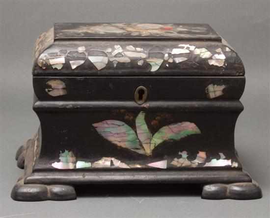 Appraisal: Victorian mother-of-pearl-inlaid papier-mache tea caddy second half- th century with