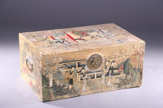 Appraisal: PAINTED ASIAN TRUNK WITH BRASS HANDLES - in x in