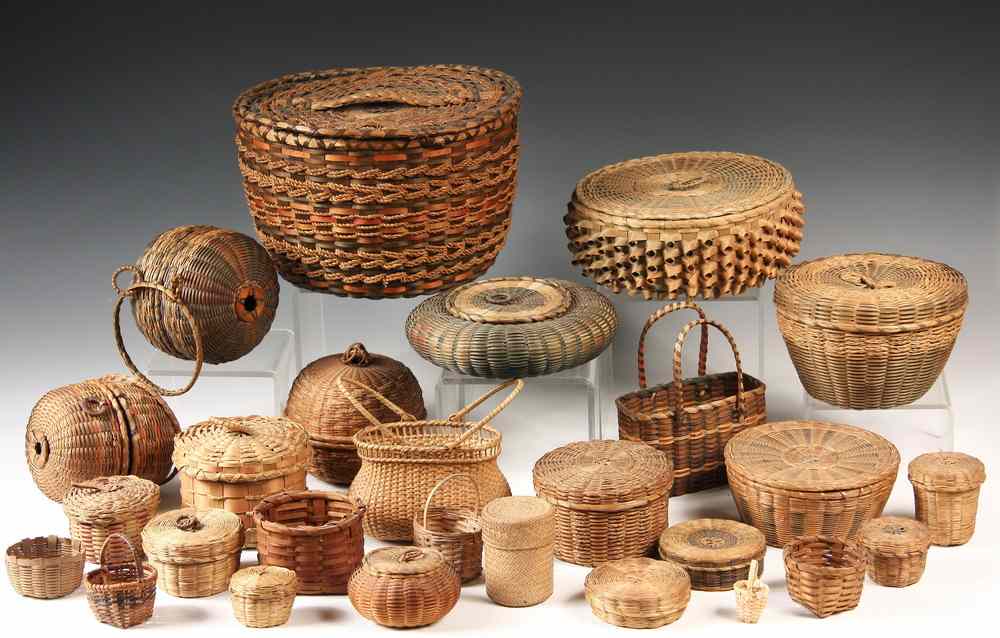 Appraisal: COLLECTION MINIATURE INDIAN BASKETS - Twenty-Five Miniature North-East Indian Baskets