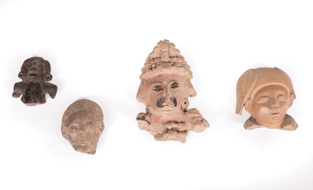 Appraisal: Group of Four Pre-Columbian Pottery Heads l in to in