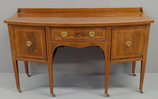 Appraisal: Hepplewhite style inlaid mahogany D-shaped sideboard with a later backsplash