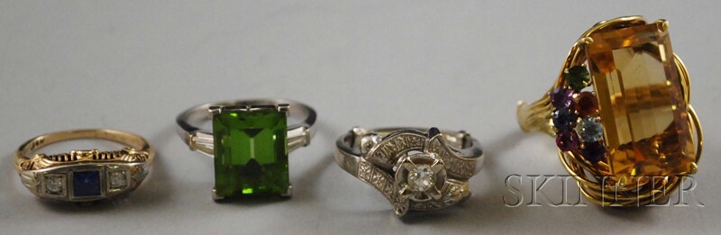 Appraisal: Four kt Gold Gem-set Rings a white gold and diamond