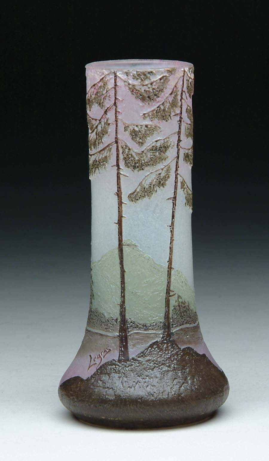 Appraisal: LEGRAS CAMEO AND ENAMELED VASE Clear and pink frosted glass