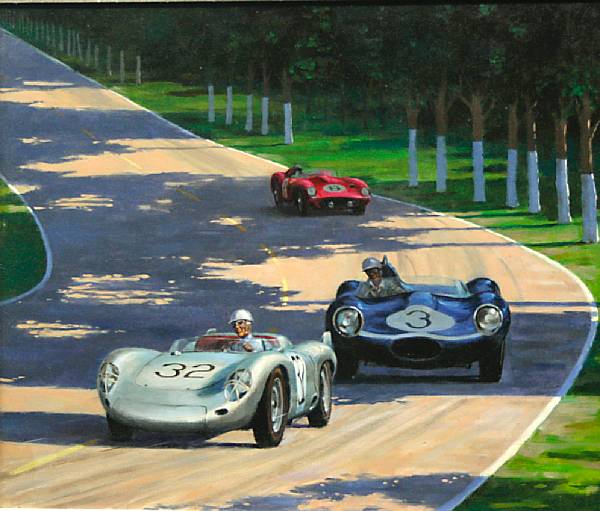 Appraisal: Frederick Stout 'Le Mans ' signed acrylic on canvas depicting