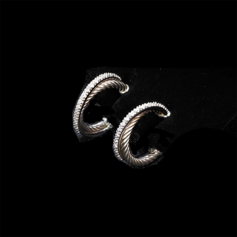 Appraisal: DAVID YURMAN K GOLD STERLING DIAMOND EARRINGS Sterling silver cable