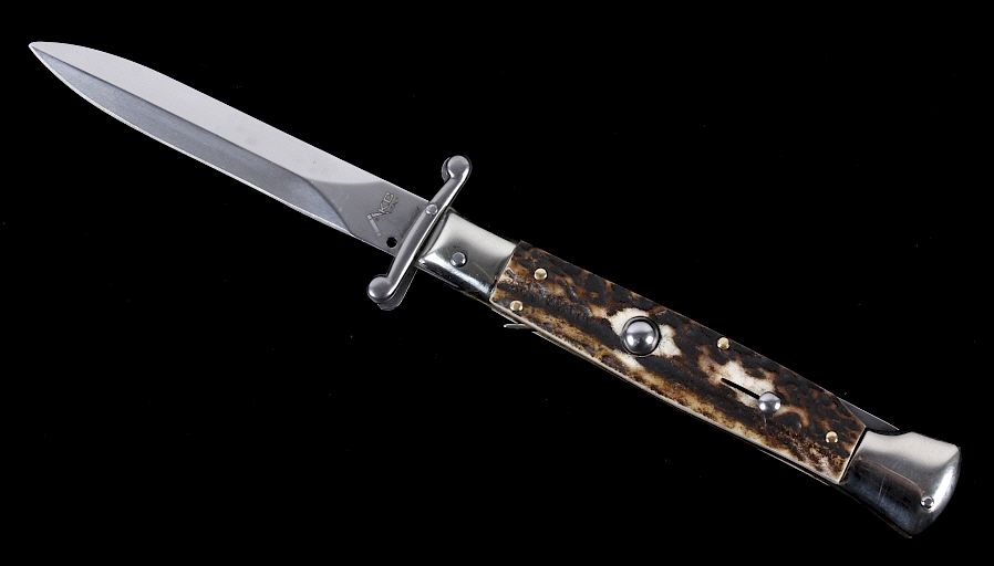 Appraisal: AKC Italian Stag Horn Stiletto Switchblade Knife Offered in this