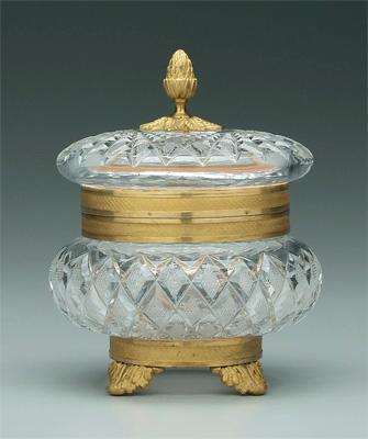 Appraisal: Ormolu mounted lidded glass dish artichoke finial above diamond crosshatch