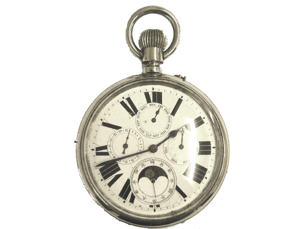 Appraisal: Goliath lever calendar nickel cased pocket watch the dial with