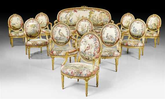 Appraisal: A ROYAL TAPESTRY COVERED SUITE Louis XVI the frames after