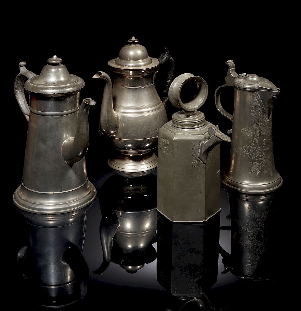 Appraisal: Four Pewter Pitchers Four assorted pewter pitchers comprising a George