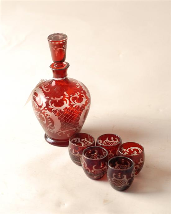 Appraisal: Bohemian Glass Decanter with Cups decanter high