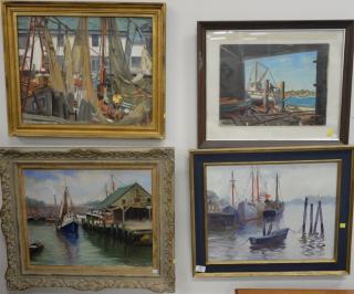 Appraisal: Four Ruth Stone oil on canvas harbor scenes x -