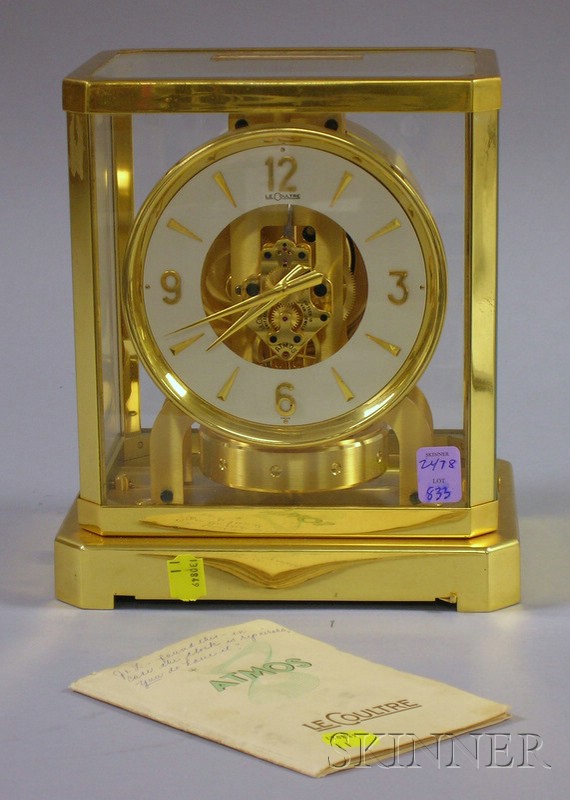 Appraisal: LeCoultre Atmos Clock Switzerland with brass and glass case Arabic