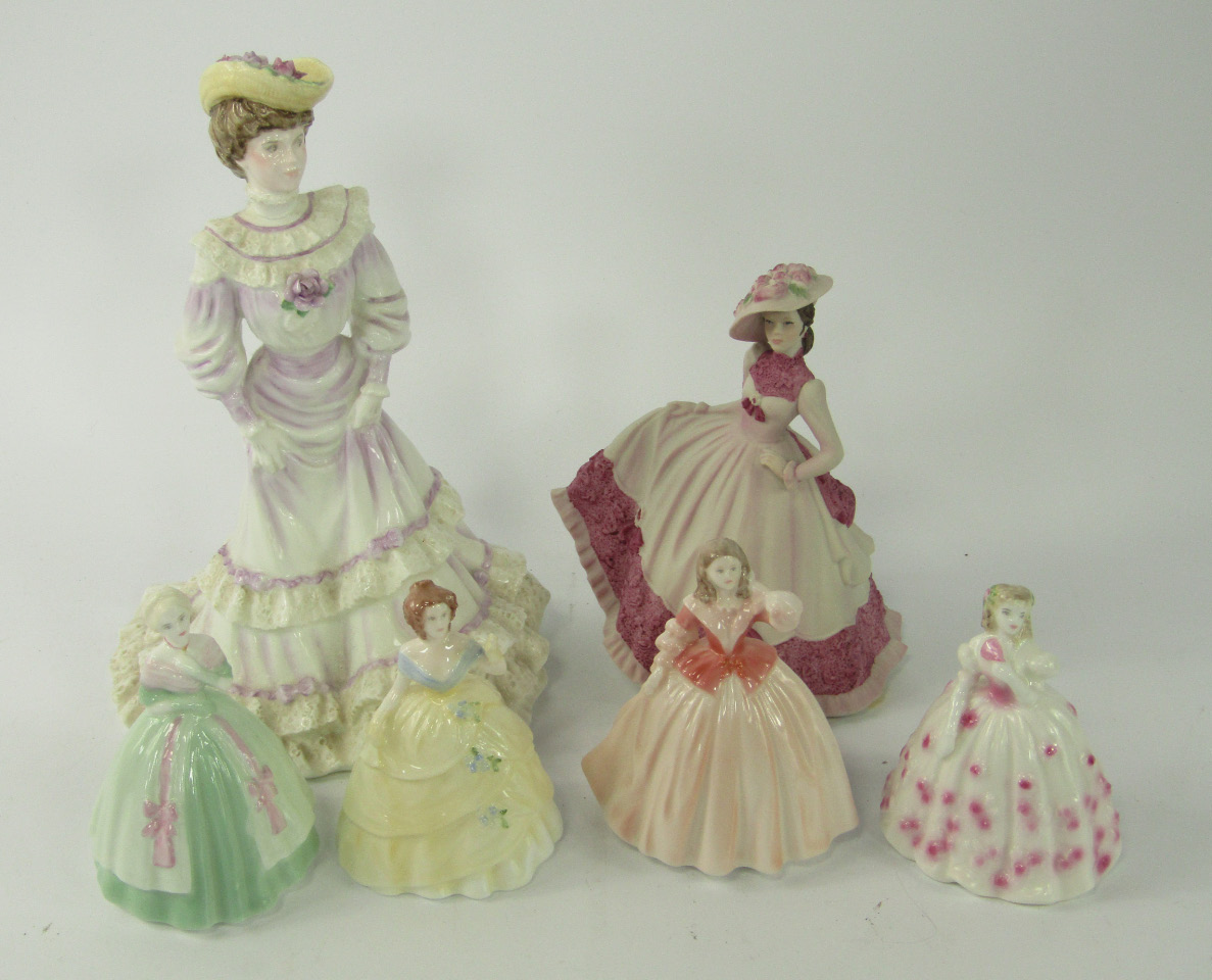 Appraisal: A Coalport figure modelled as Louise at Ascot four Minuettes