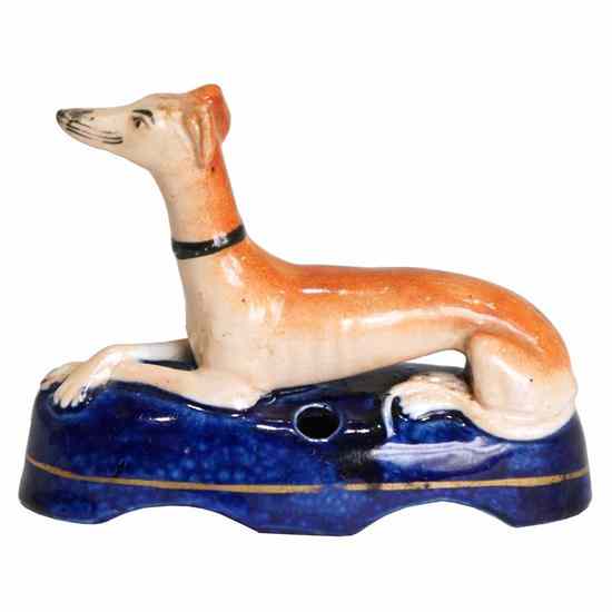 Appraisal: An English Victorian Staffordshire Pottery Whippet Inkwell circa the recumbent