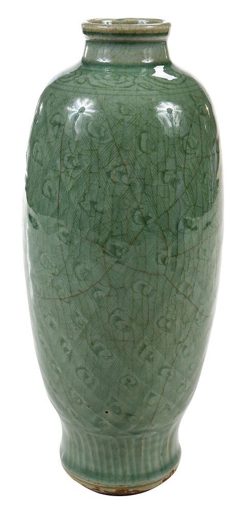 Appraisal: Chinese Longquan Celadon Baluster Vase possibly Ming dynasty heavily potted