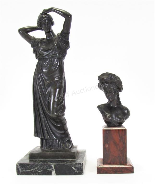 Appraisal: Two Bronze Sculptures of Woman one depicting a female figure