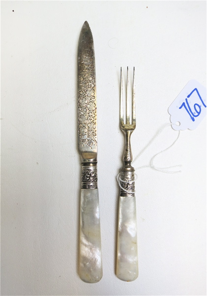 Appraisal: SET ENGLISH STERLING BANDED AND MOTHER OF PEARL HANDLED FLATWARE