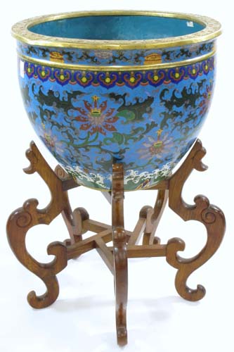 Appraisal: MONUMENTAL CHINESE CLOISONNE FISHBOWL ON STAND The exterior of the