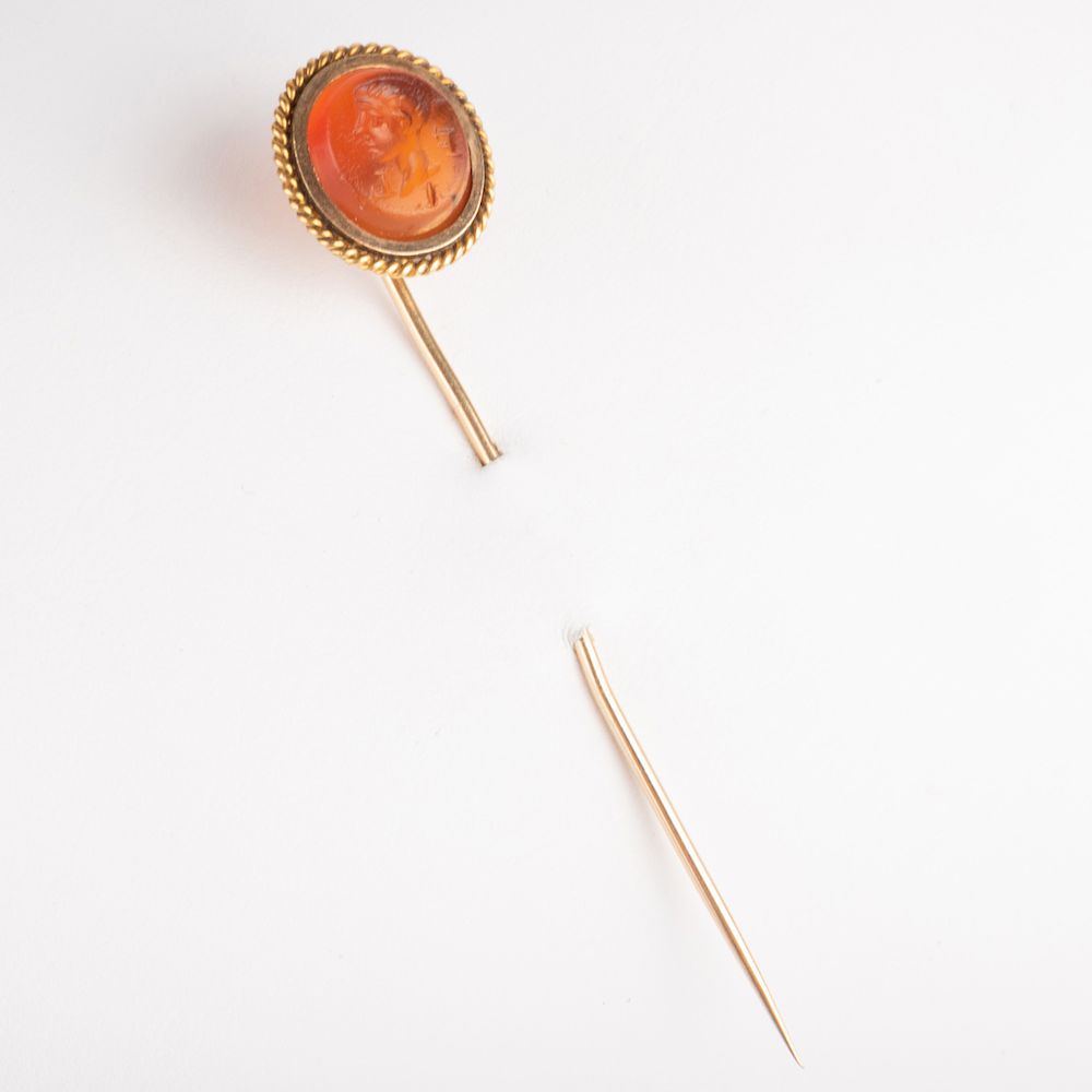 Appraisal: Carnelian Agate Intaglio Stick Pin with the Head of Julio