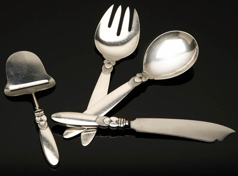 Appraisal: A Georg Jensen 'Cactus' sterling serving set A Georg Jensen