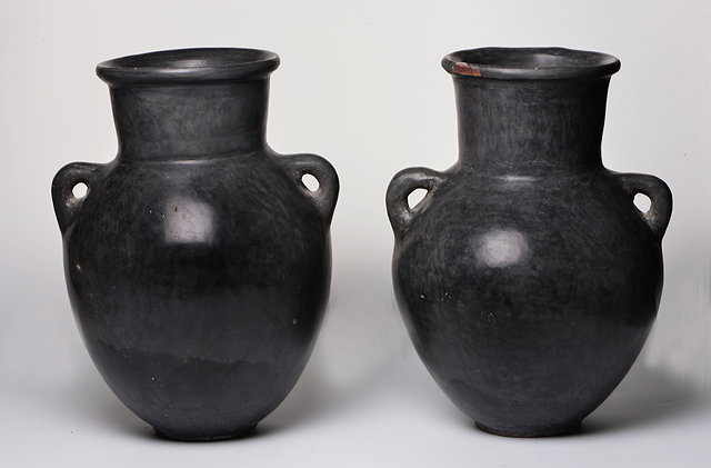 Appraisal: A PAIR OF LARGE GREY GRAZED TERRACOTTA TADELAK VASES in