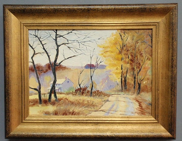 Appraisal: Oil on artist board painting of an autumn landscape signed