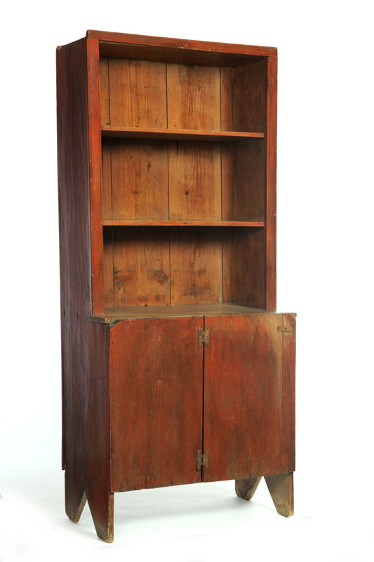 Appraisal: STEPBACK CUPBOARD American th century pine and poplar One-piece open