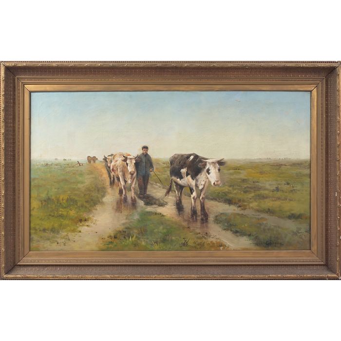 Appraisal: G Kingma European th th century Herding Cattle c oil